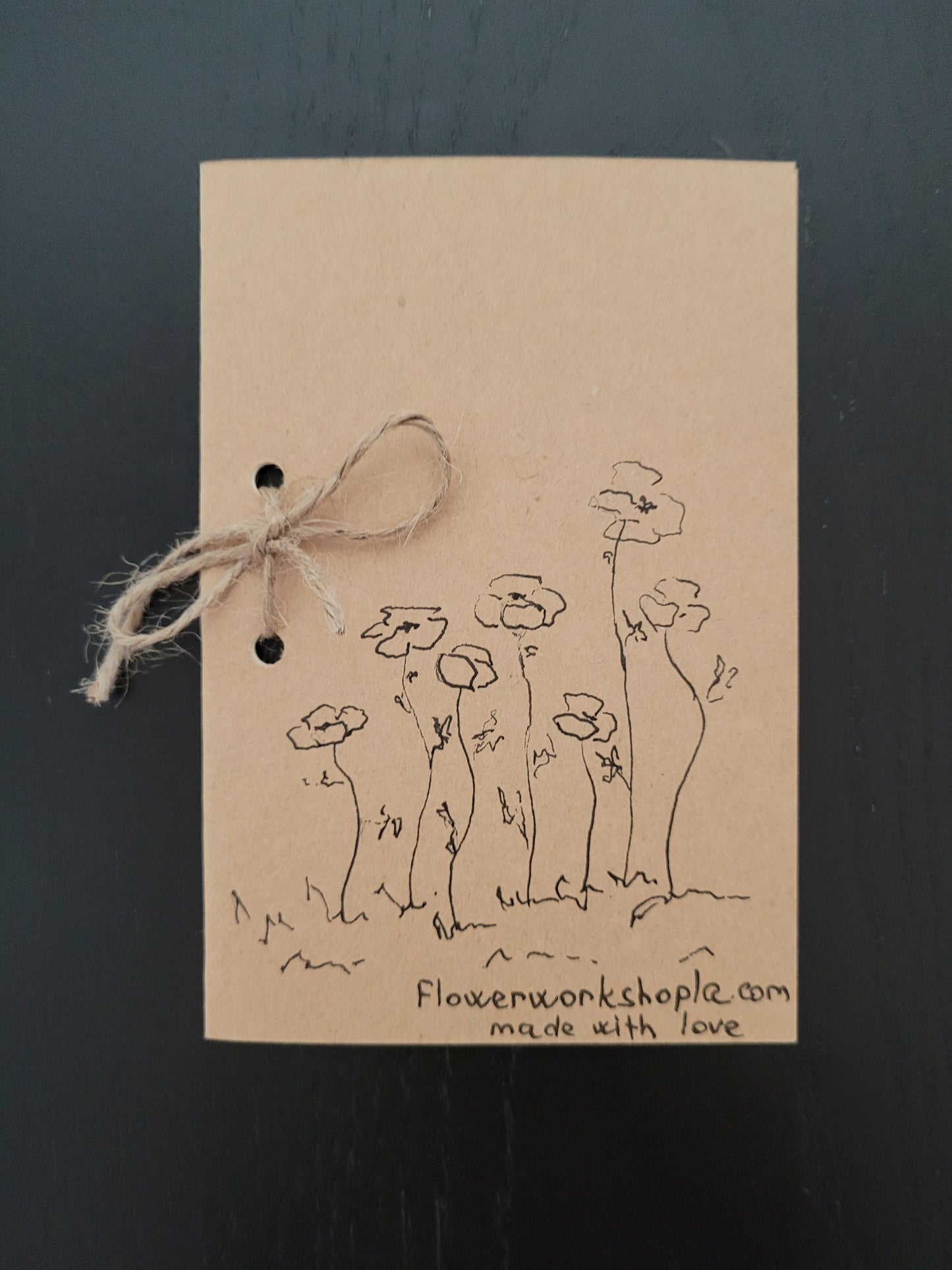 Handmade message card with drawing flowers