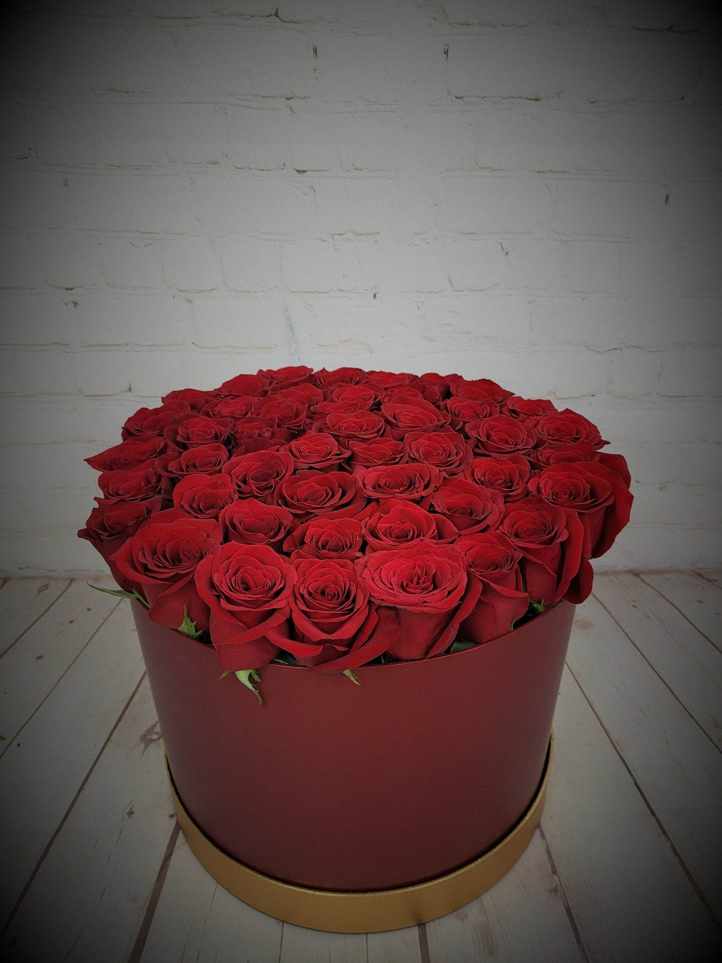 Red roses in a box