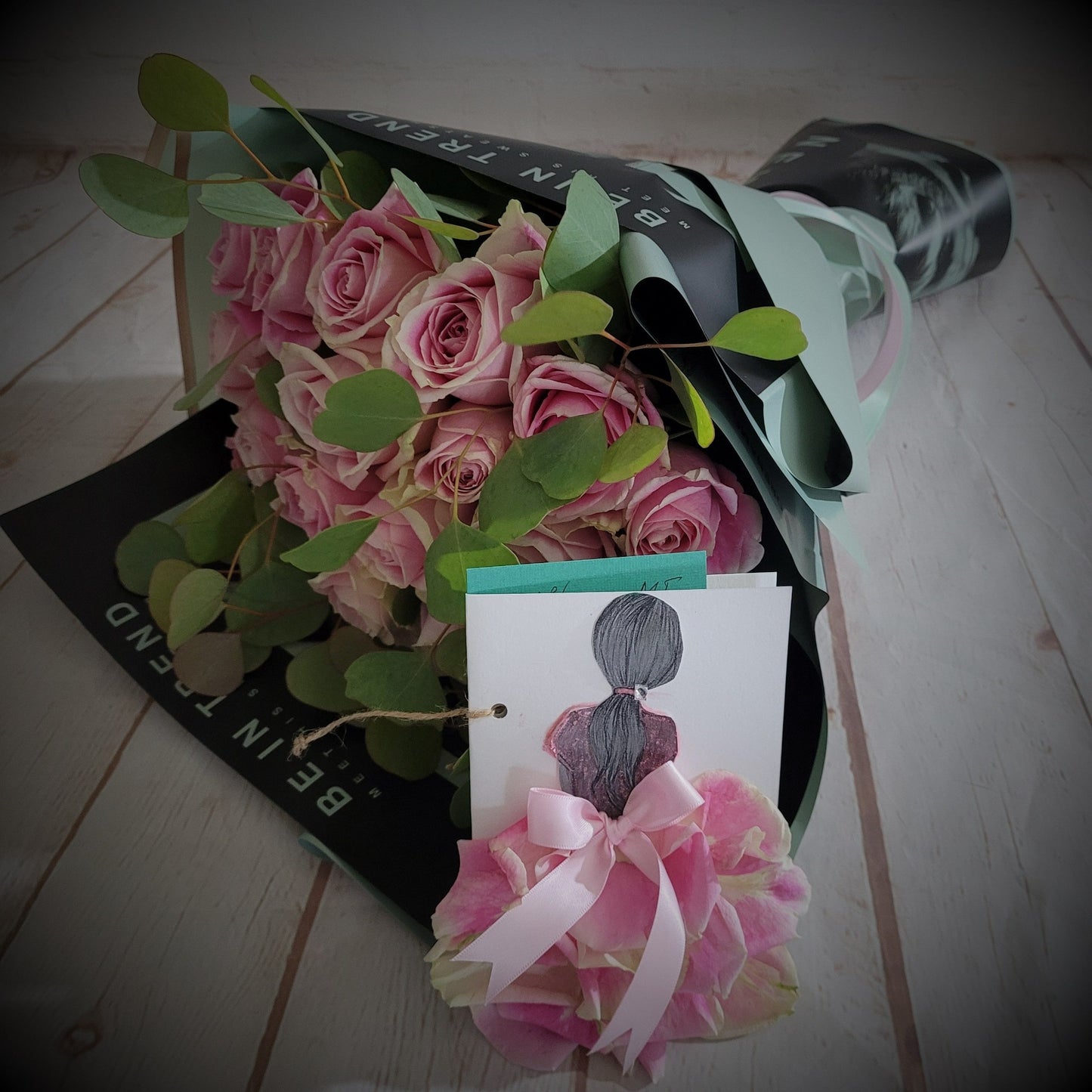 Handmade message card made with petals