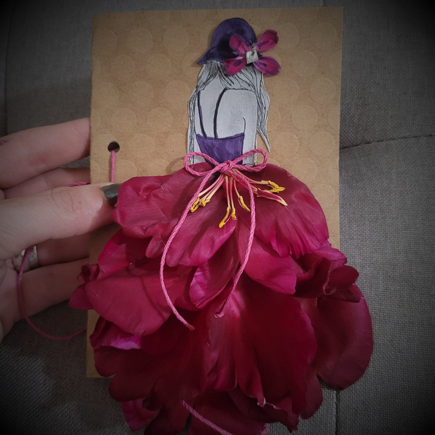 Handmade message card made with petals