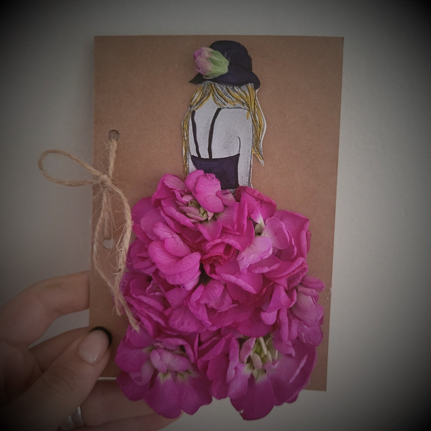 Handmade message card made with petals