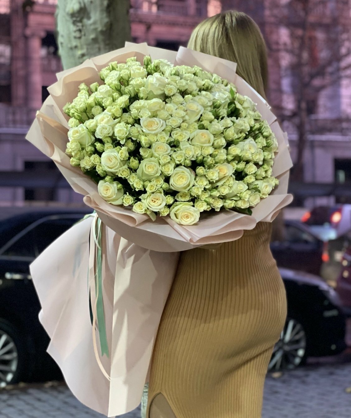 White spray and regular roses bouquet