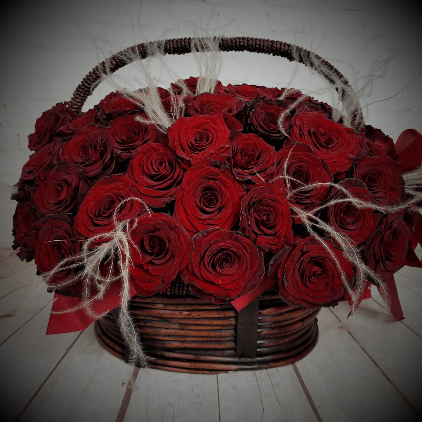 75 roses in basket
