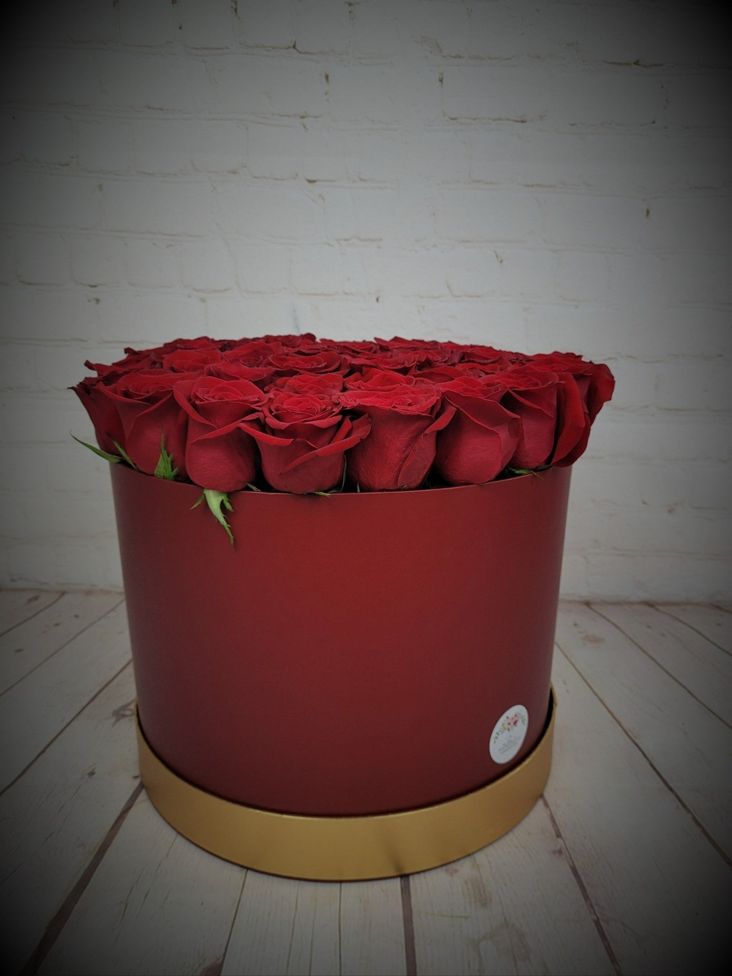 Red roses in a box