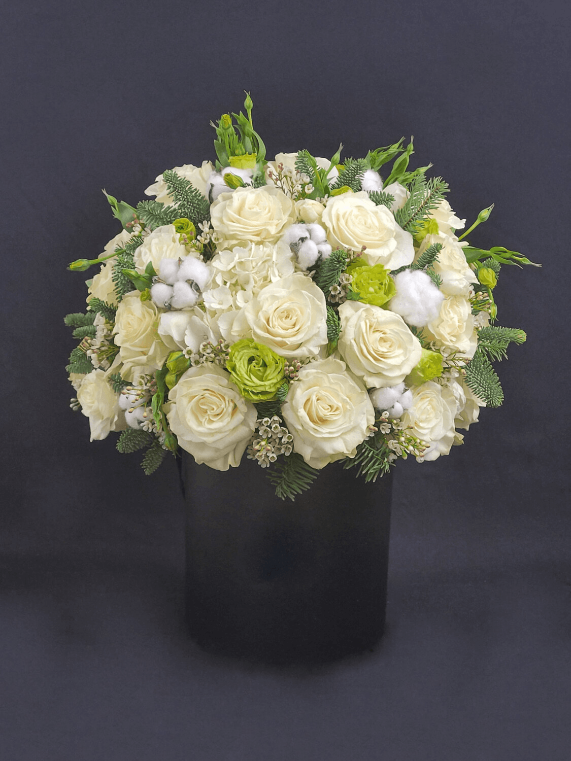 White flower mix in black box