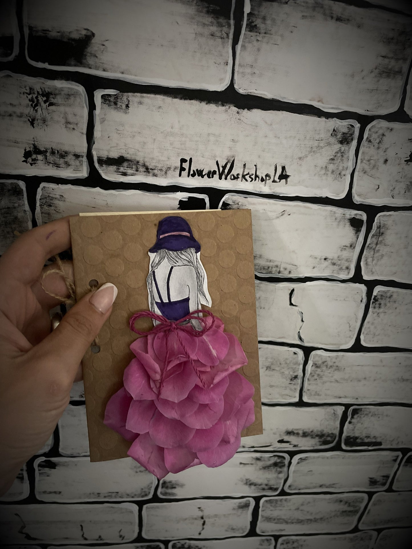 Handmade message card made with petals