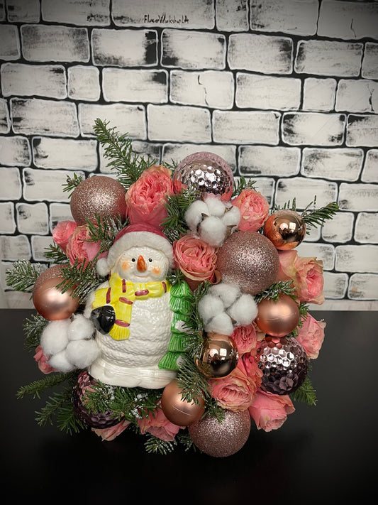 My Snowman and Me ( Pink roses and Christmas ornaments)