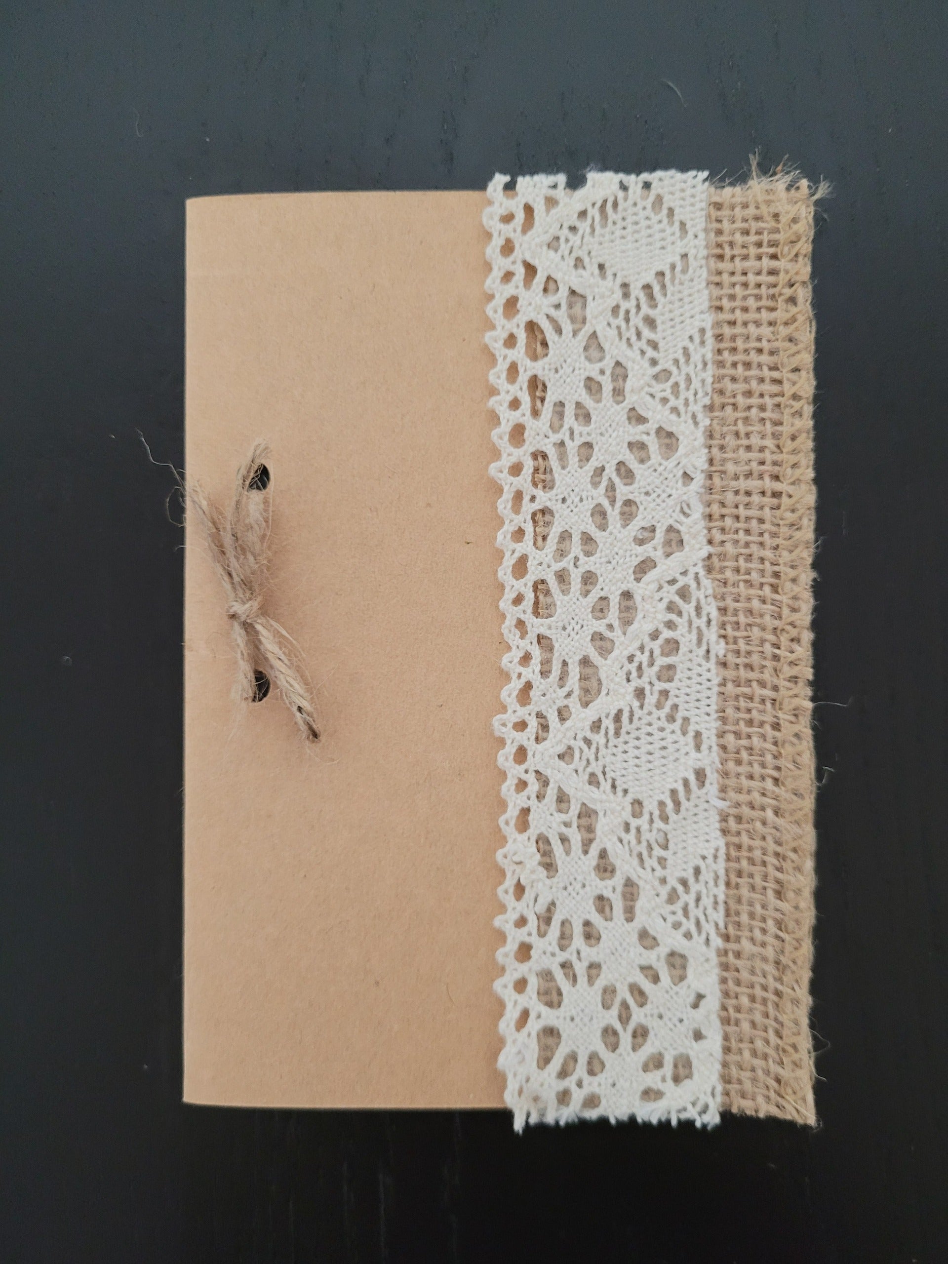 Handmade message card with lace and burlap