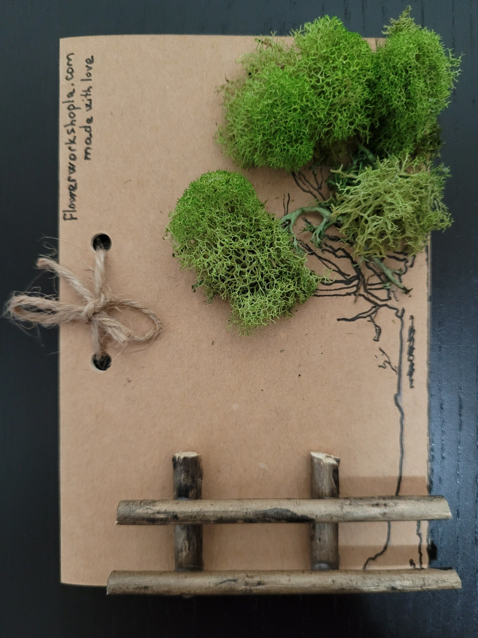 Handmade message card 'Green tree with Moss"