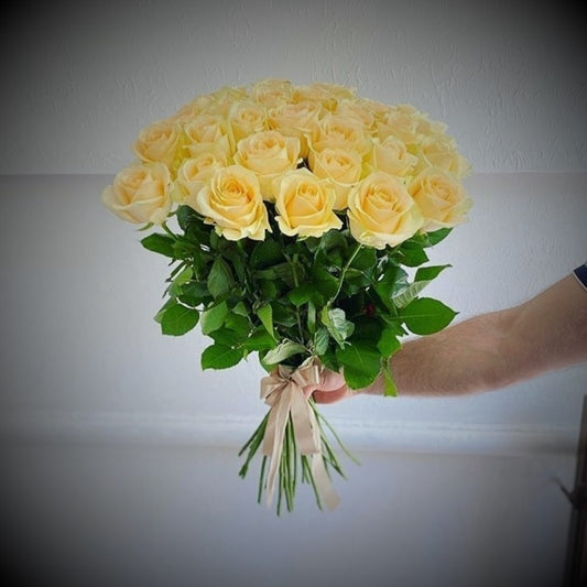 Peach roses in a bouquet